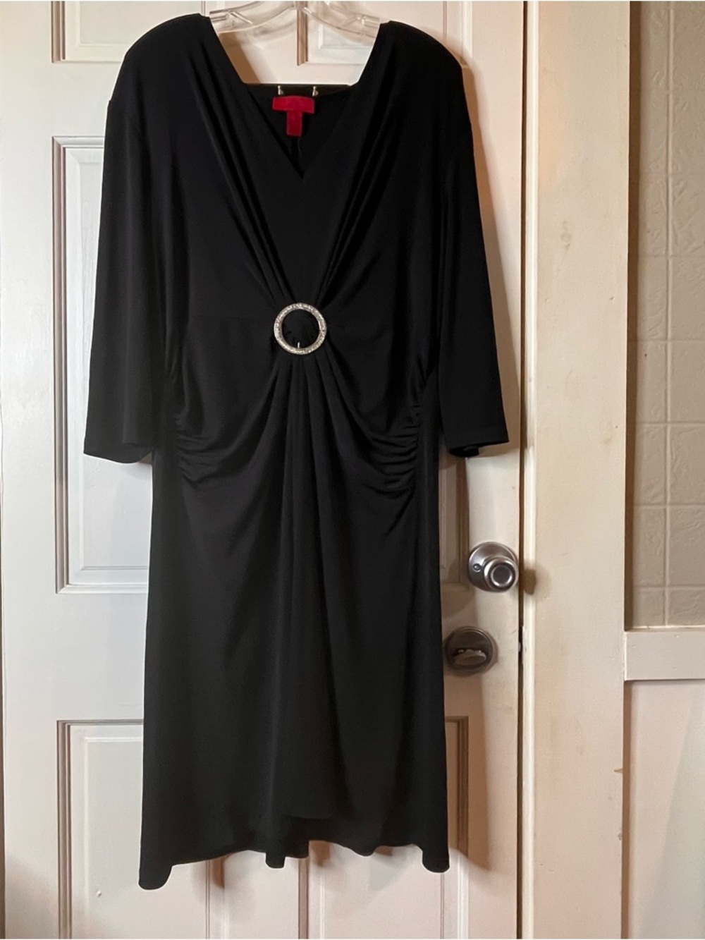 JS Collections Black Midi Dress with Rhinestone Circle Detail